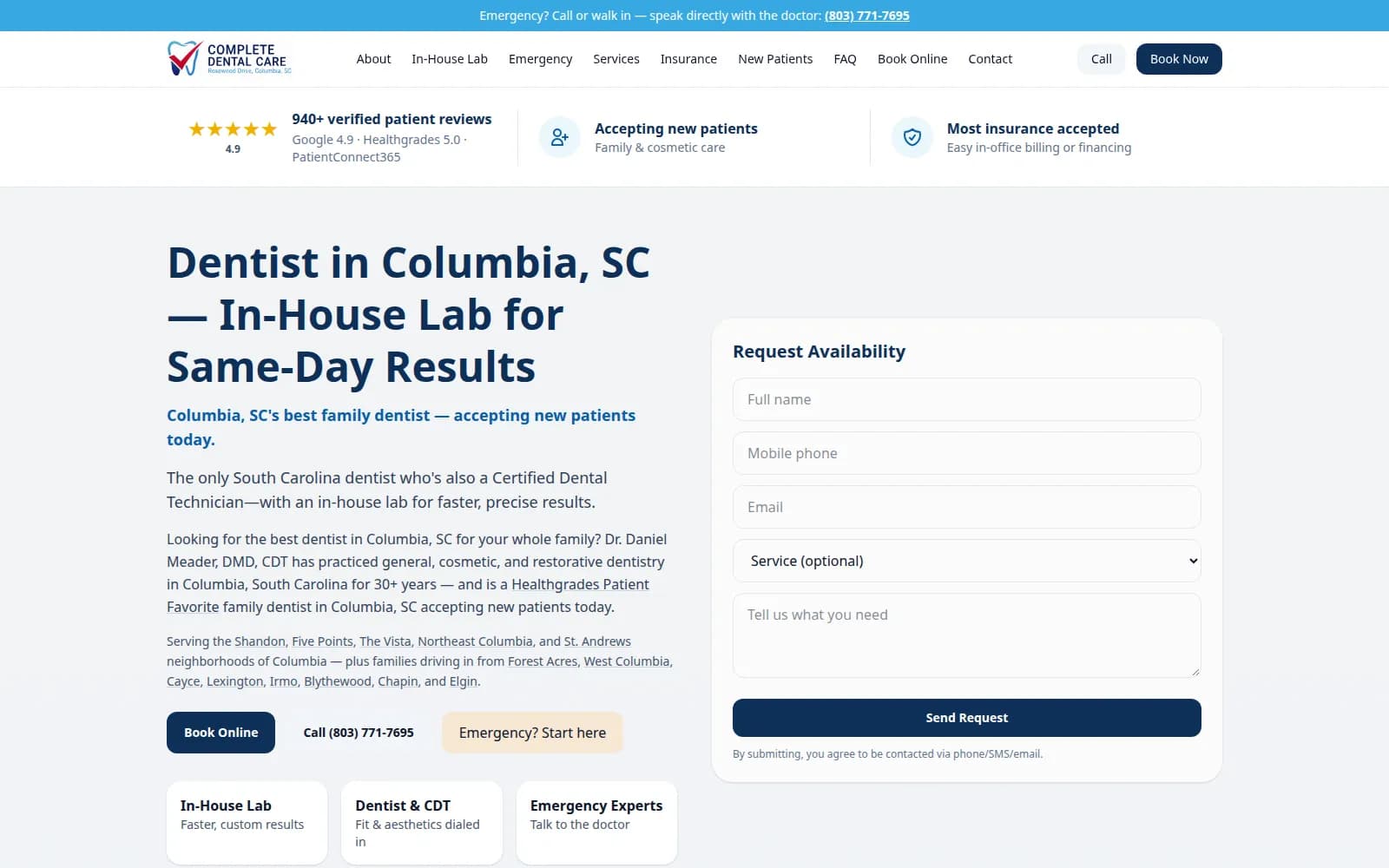 The Complete Dental Care homepage